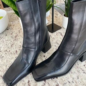 ASOS Black Heeled Boots with Square Toe